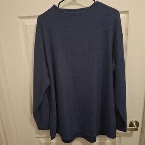 Lands End Women's 2X Blue Long‎ Sleeve Textured Knit Sweater Top 20W-22W
